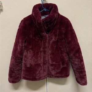 SOLD Avec Les Filles Burgundy Soft Plush Faux Fur Jacket